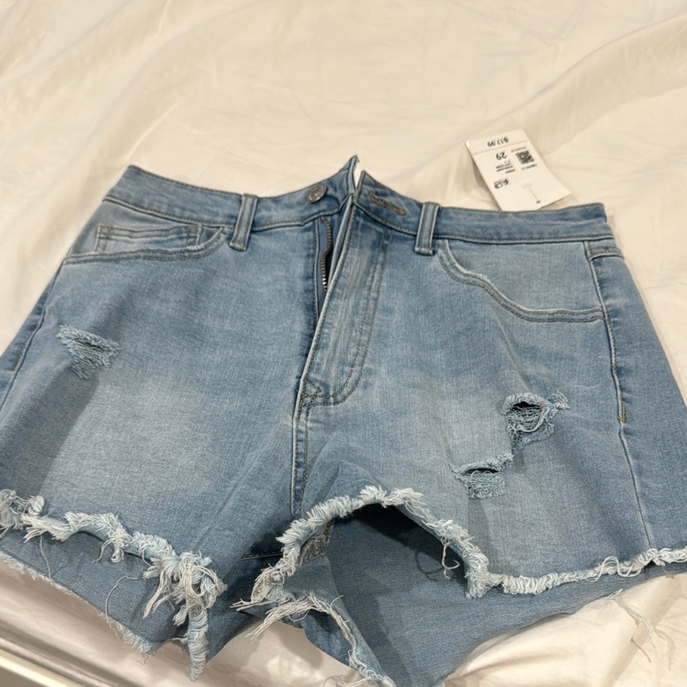 Forever 21 Blue Jean Shorts with Distressed Details